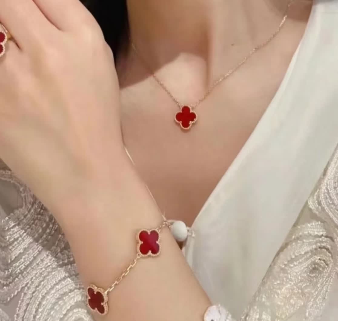 Van Cleef & Arpels Vintage Alhambra 18K Yellow Gold Ruby and Diamond Necklace